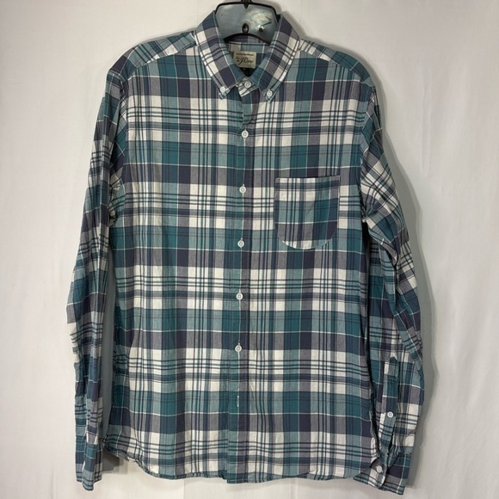 👛 J.Crew, blue cream and green lightweight plaid cotton button-down